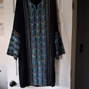 Black Dress with Colorful Sequins Geometric Patterns